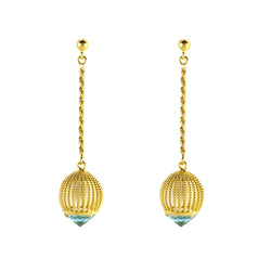 Gold & Blue Topaz Cage Earrings