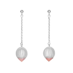 Silver & Rose Quartz Cage Earrings