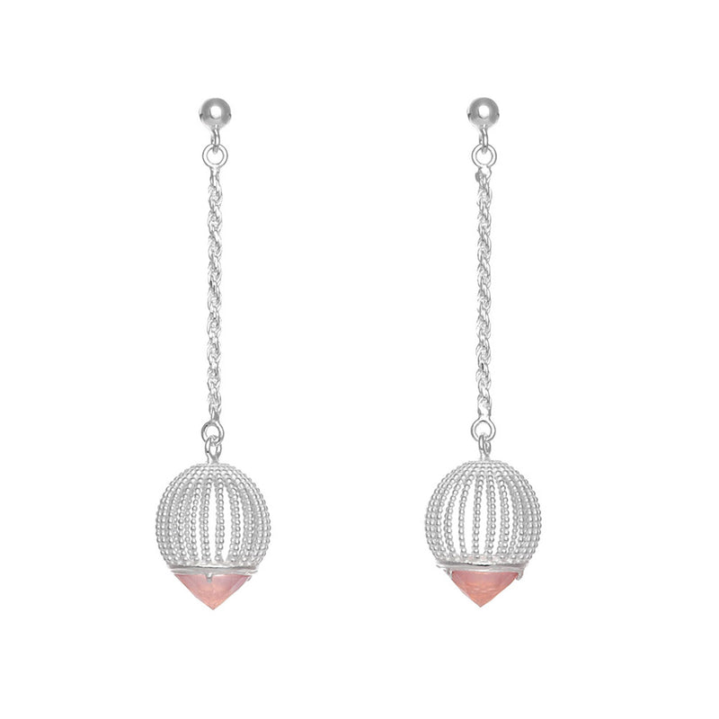 Silver & Rose Quartz Cage Earrings