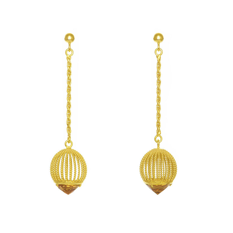 Gold & Cognac Topaz Cage Earrings