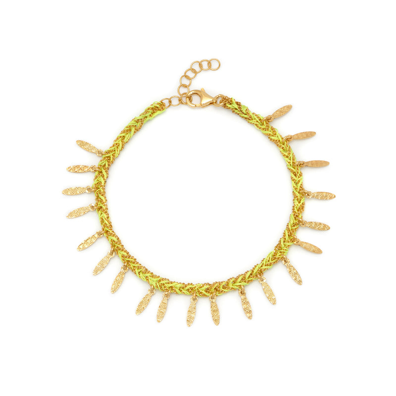 Gold & Neon Yellow Silk Feather Bracelet