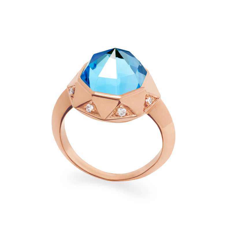 Rose Gold & Blue Topaz Treasure Ring