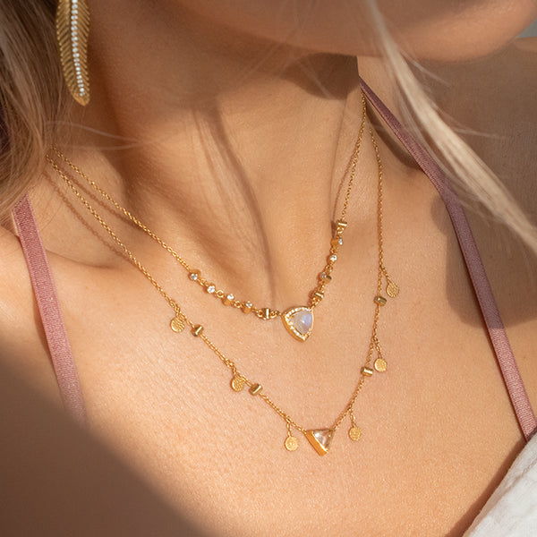 Gold & Moonstone Pyramid Charm Necklace