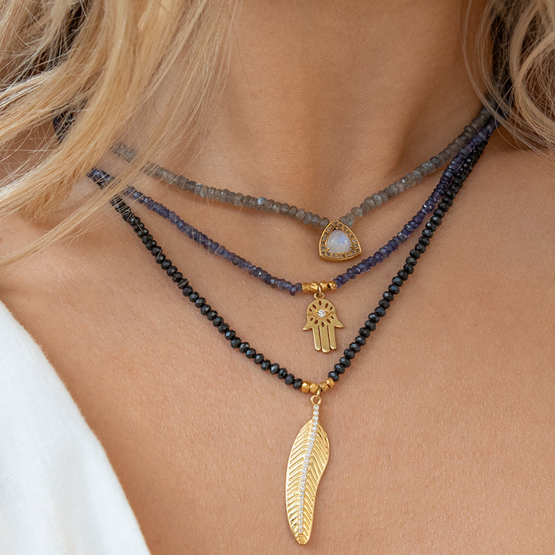 Black Spinel Feather Necklace