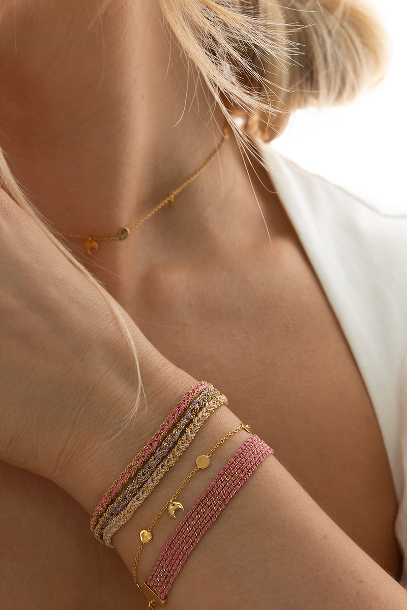 Gold & Pink Tassel Bracelet