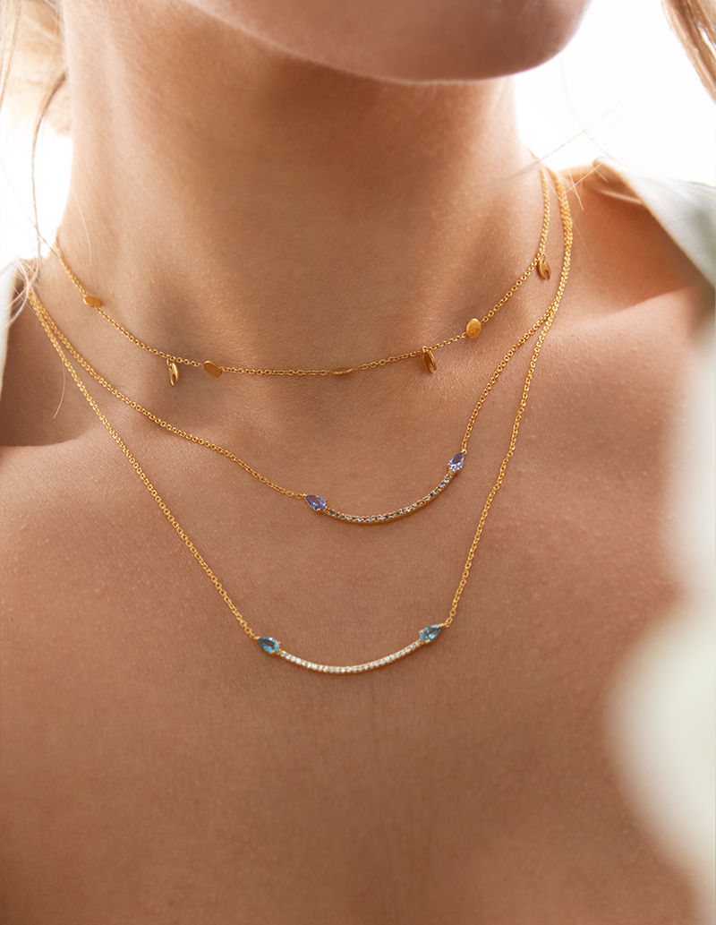 Gold with Blue Topaz & Zircon Eclipse Necklace