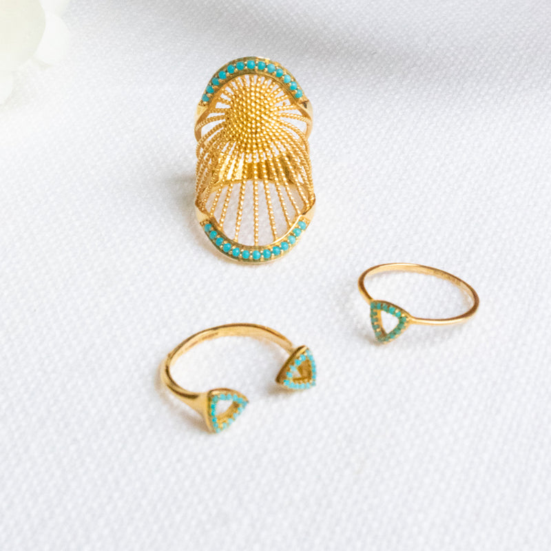 Gold & Turquoise Elements Triangle Ring