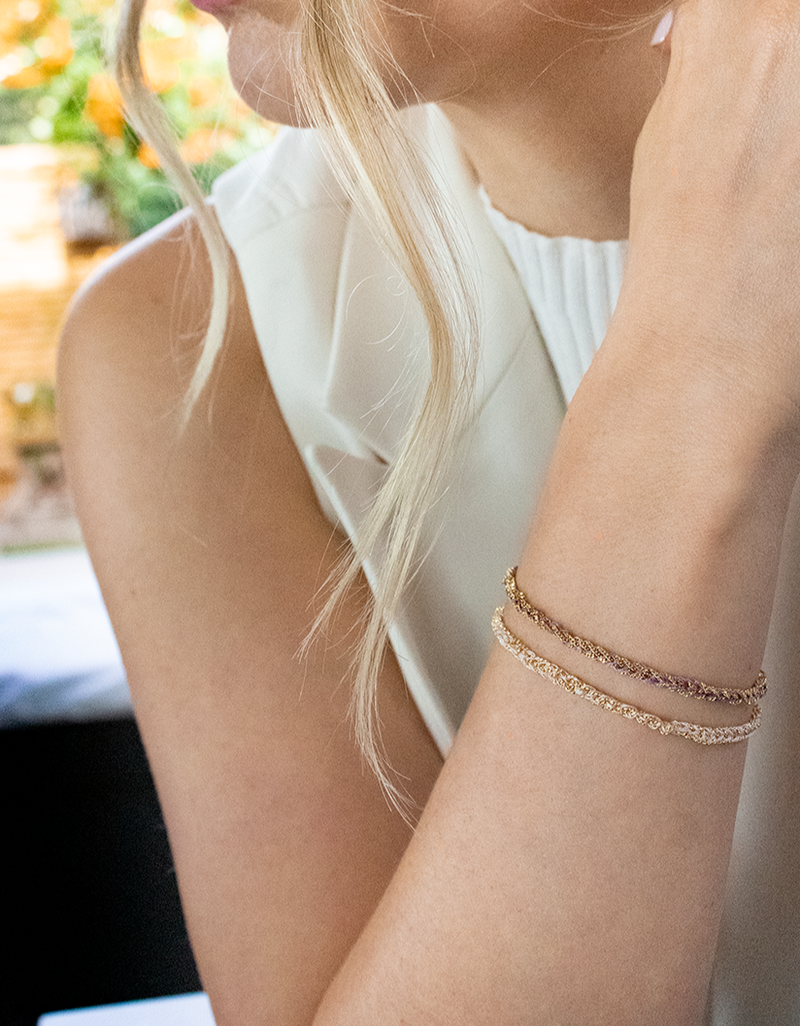 Rose Gold & Grey Silk and Gold & Baby Pink Frienship Bracelets 