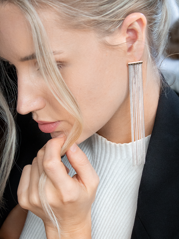 Silver Tassel Fringe Earrings