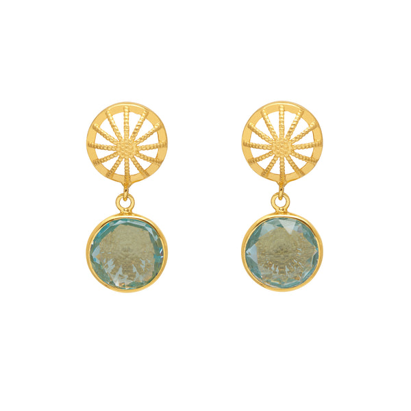 Gold & Blue Topaz Rocks Drop Earrings