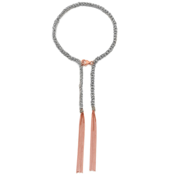 Silver, Rose Gold & Grey Tassel Bracelet