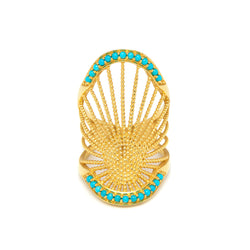 Gold & Turquoise Oriental Long Ring