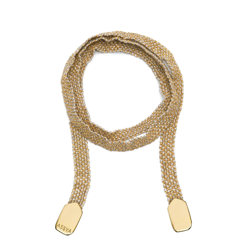 Gold & Light Grey Silk Wrap Bracelet