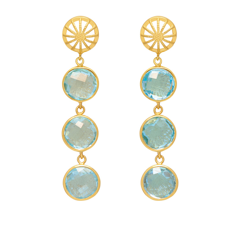 Gold & Light Blue Topaz Rocks Goddess Earrings