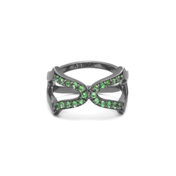 Rhodium & Green Tsavorite Oriental Cross Ring