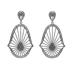 Rhodium & White Diamonds Oriental Statement Earrings