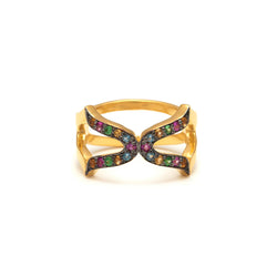 Gold, Rhodium & Multicolour Oriental Cross Ring