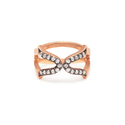 Rose Gold, Rhodium & White Diamonds Oriental Cross Ring