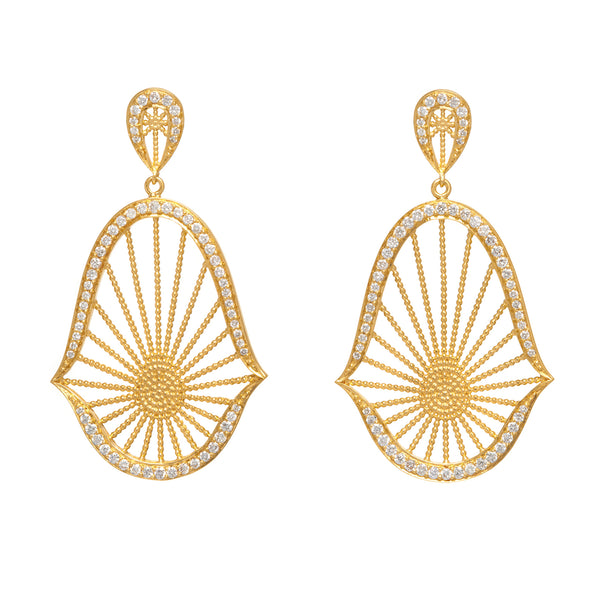 Gold & White Diamonds Oriental Statement Earrings