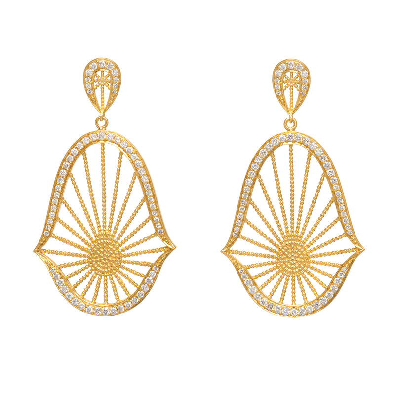 Gold & White Diamonds Oriental Statement Earrings