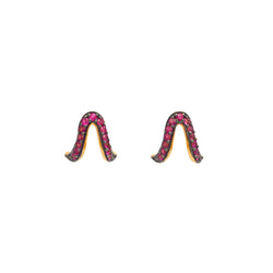 Gold, Rhodium & Ruby Oriental Stud Earrings