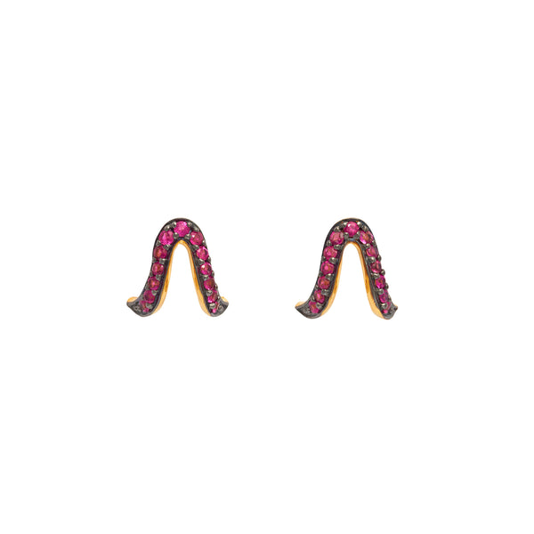 Gold, Rhodium & Ruby Oriental Stud Earrings