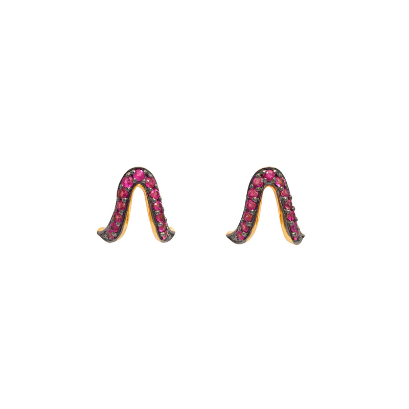 Gold, Rhodium & Ruby Oriental Stud Earrings