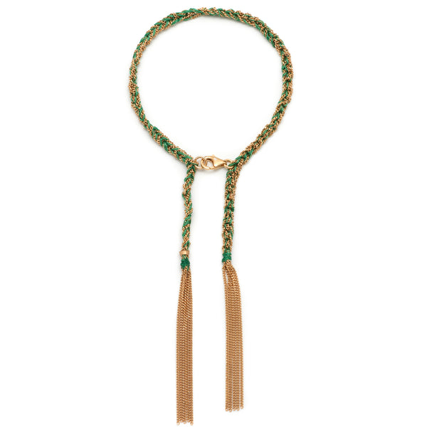 Gold & Emerald Green Tassel Bracelet