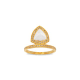 Gold, Grey Diamonds & Moonstone Pyramid Ring