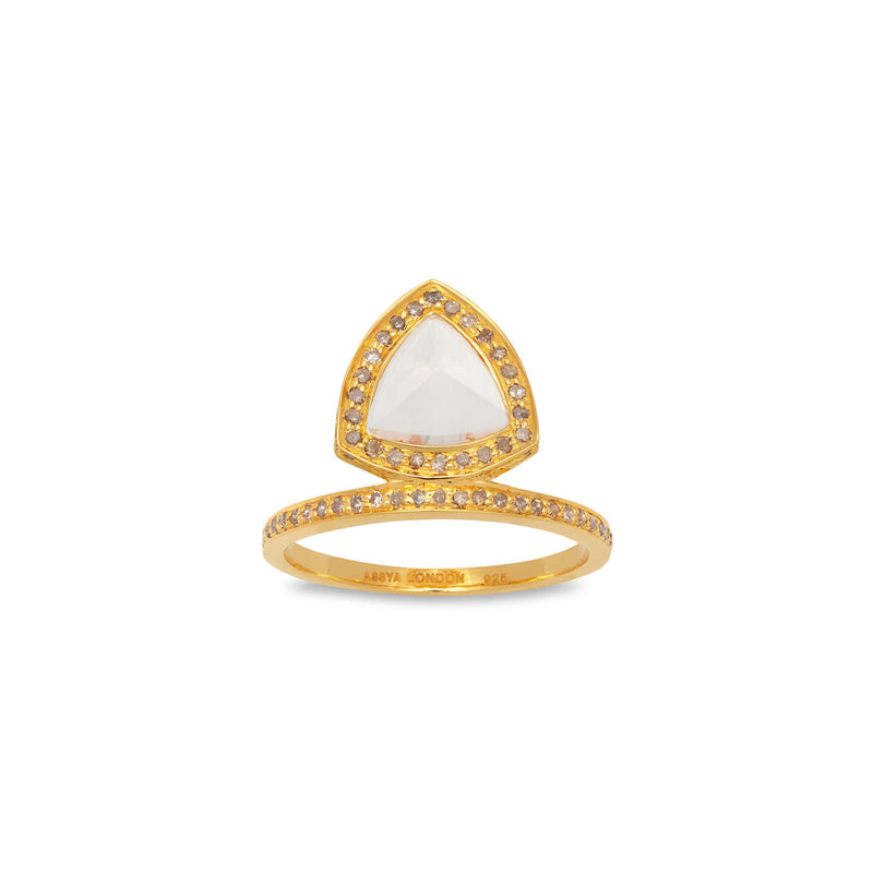 Gold, Grey Diamonds & Moonstone Pyramid Ring