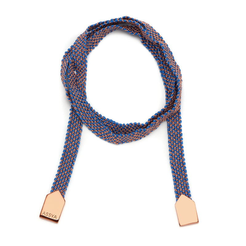Rose Gold & Blue Silk Wrap Bracelet