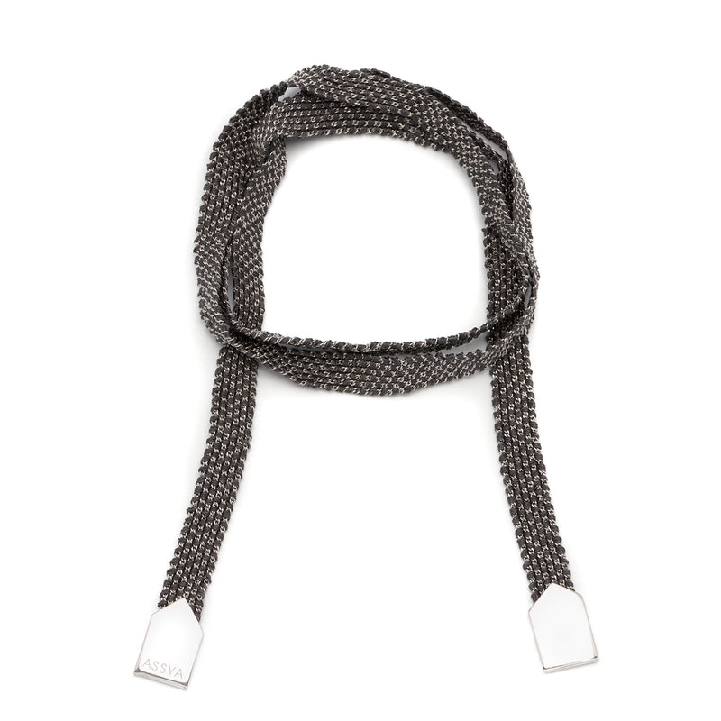Silver & Dark Grey Silk Wrap Bracelet