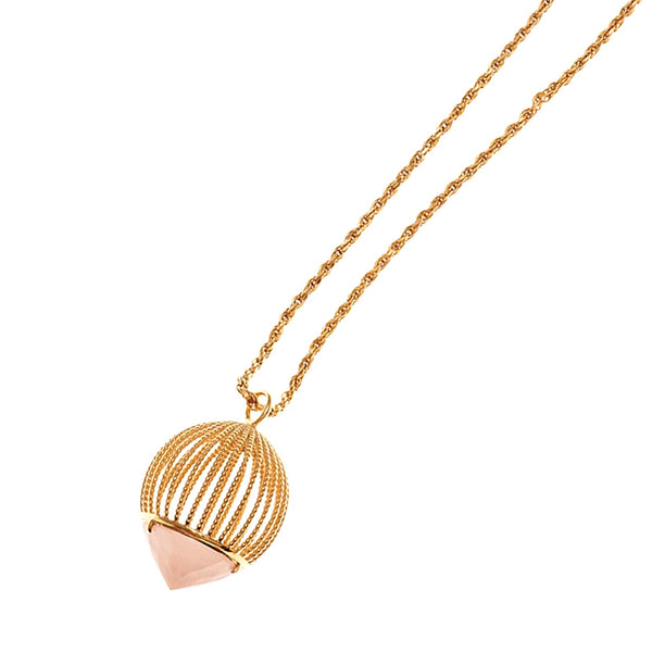 Gold & Rose Quartz Cage Pendant