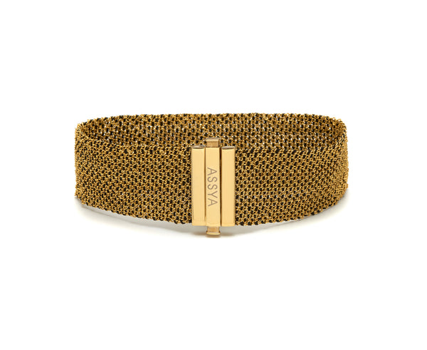 Assya Gold and Black Silk 2cm Weaved Bracelet