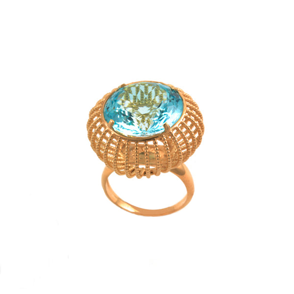Rose Gold & Blue Topaz Cage Ring