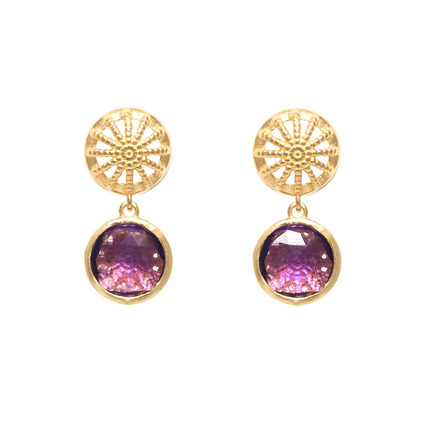 Gold & Amethyst Rocks Drop Earrings